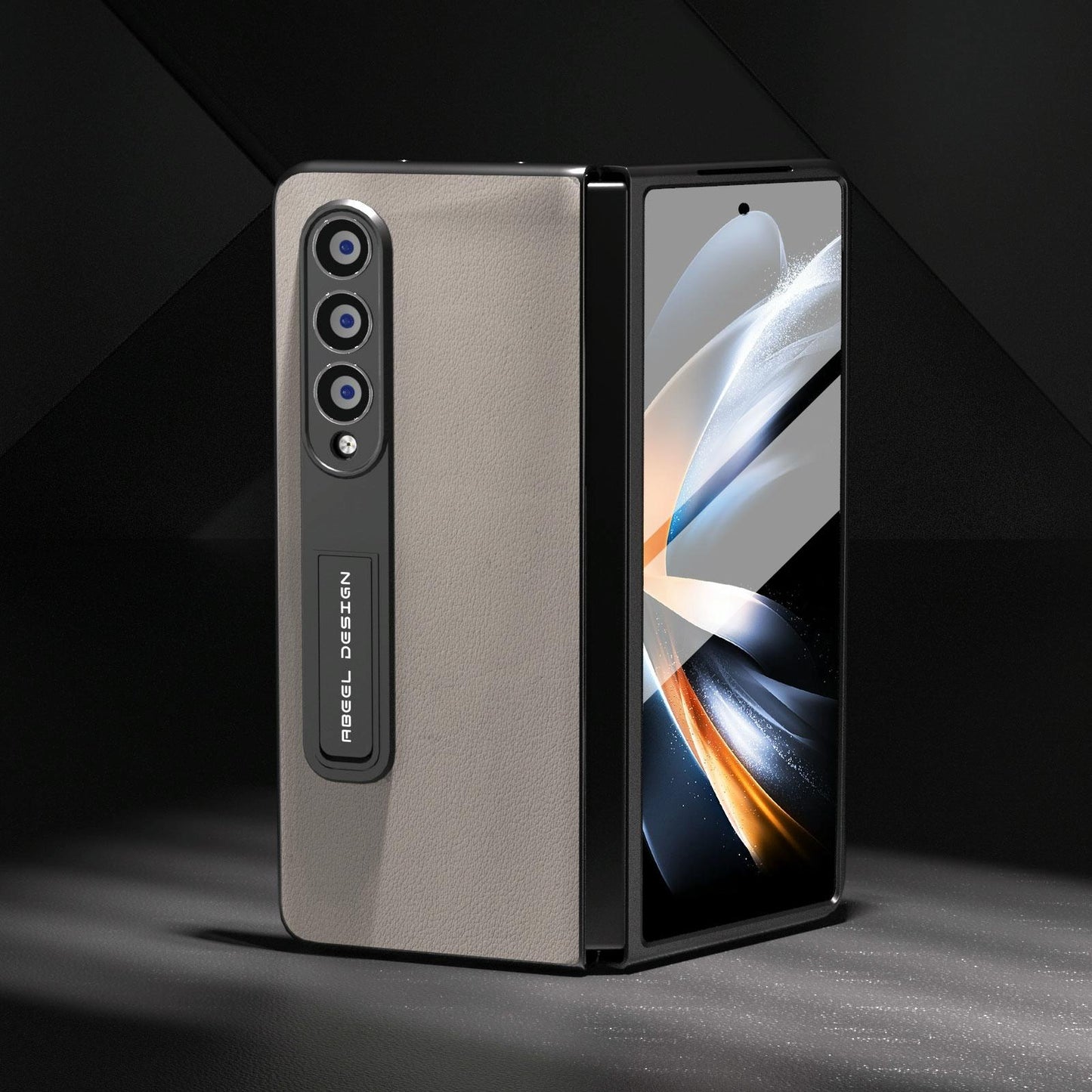 Leather Phone Case with Holder for Samsung Galaxy z Fold 4 / 5g - Wave Design - Grey