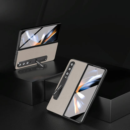Leather Phone Case with Holder for Samsung Galaxy z Fold 4 / 5g - Wave Design - Grey