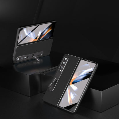 Leather Phone Case with Holder for Samsung Galaxy z Fold 4 / 5g - Wave Design - Grey