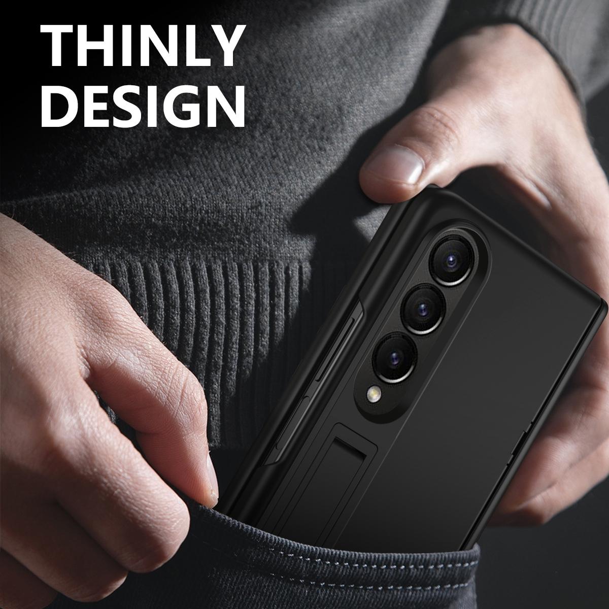 For Samsung Galaxy Z Fold4 5G Shockproof Case With Holder - All-Inclusive - Grey