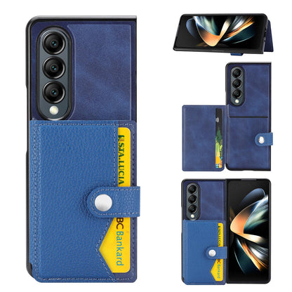 Litchi Pattern Single Button Card Holder Phone Case - Brown