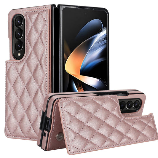 Foldable Full Coverage Double Buckle Pu Phone Case for Samsung Galaxy z Fold 4 - Rose Gold