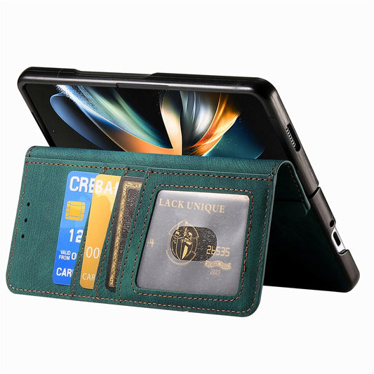 Vintage Magnetic Wallet Case for Samsung Galaxy z Fold 4 - Zipper Closure - Green