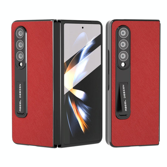 Cross Texture Leather Phone Case with Holder for Samsung Galaxy z Fold 4 5g - Red