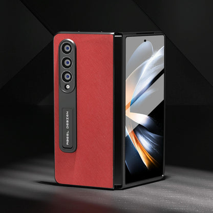 Cross Texture Leather Phone Case with Holder for Samsung Galaxy z Fold 4 5g - Red