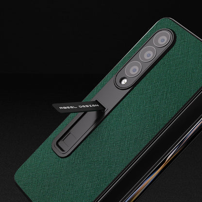 Cross Texture Leather Phone Case with Holder for Samsung Galaxy z Fold 4 5g - Red