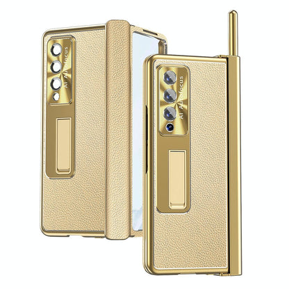 Shockproof Magnetic Litchi Pattern Phone Case for Samsung Galaxy z Fold 4 - Silver Gold