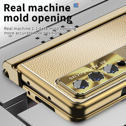 Shockproof Magnetic Litchi Pattern Phone Case for Samsung Galaxy z Fold 4 - Silver Gold
