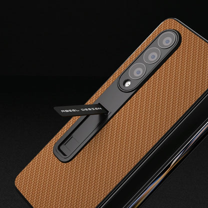 For Samsung Galaxy Z Fold4 5G Carbon Fiber Phone Case With Holder - Dark Blue