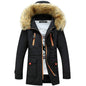 Long Section Cotton Suit Men Plus Velvet Thick Warm Jacket Large Fur Collar Coat Lovers Jacket - Size M - Black