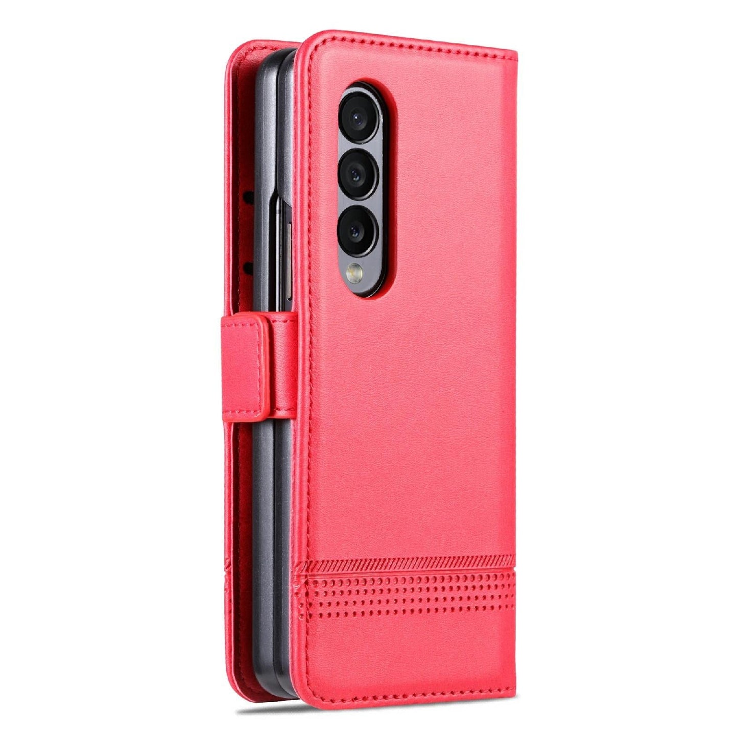 For Samsung Galaxy Z Fold4 5G Leather Magnetic Phone Case - Calf Texture - Dark Brown