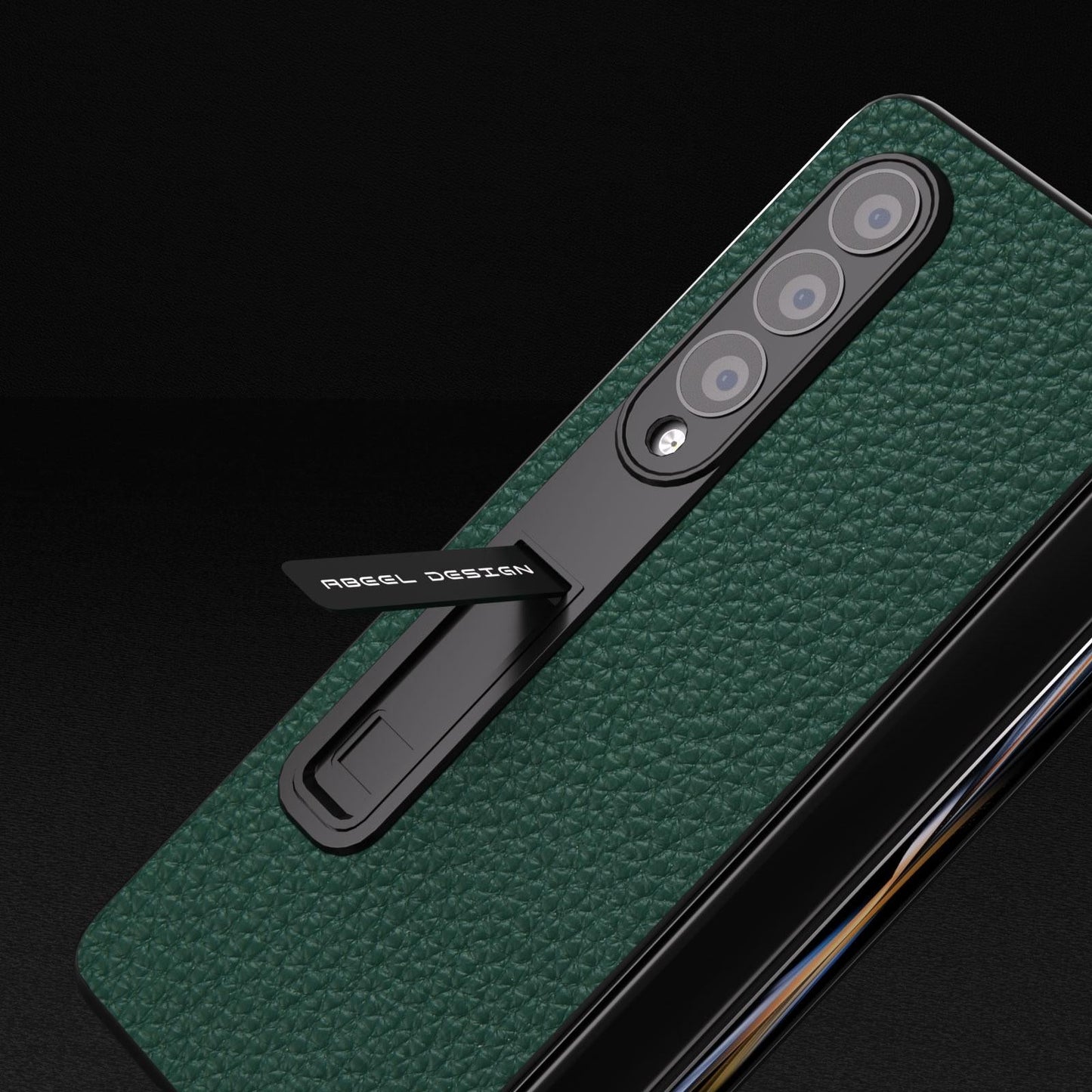 For Samsung Galaxy Z Fold4 5G Leather Phone Case With Holder - Litchi Texture - Green