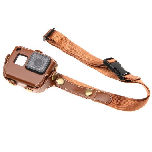 Leather Housing Case with Neck Strap and Buttons for Gopro Hero7 / 6 / 5 - Black - Coffee