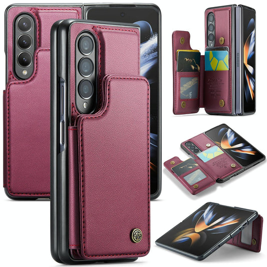 Leather Rfid Phone Case for Samsung Galaxy z Fold 4 5g - Wine Red
