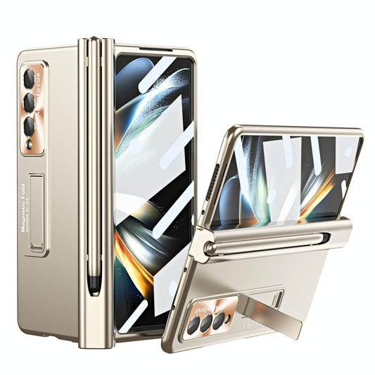 Foldable Phone Case with Pen Slot for Samsung Galaxy z Fold 4 - Electroplated - Gold