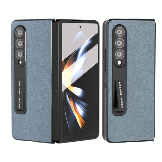 For Samsung Galaxy Z Fold4 5G Leather Phone Case With Holder - Blue