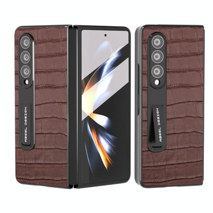 For Samsung Galaxy Z Fold4 5G Premium Leather Phone Case - Crocodile Texture - Blue