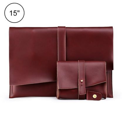 15 Laptop / Tablet Bag - Genuine Leather - Universal - Cable Winder - Business Power Adapter - Coffee