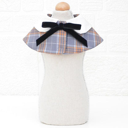 Dog Shawl Small Cloak Pet Bow Ttie Saliva Towel Pet Accessories - Size L - Gray Yellow Grid