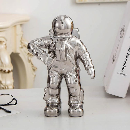 Salute Astronaut Ceramic Vase - Tabletop Decor With Dried Flowers - Silver
