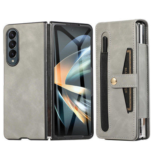 Shockproof Foldable Leather Case with Stylus for Samsung Galaxy z Fold 4 / 5g - Grey