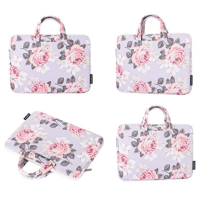 15 Inch Laptop Case Bag With White Rose Pattern And Handle - Grey