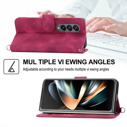 Floral Leather Phone Wallet for Samsung Galaxy z Fold 4 - Embossed - Purple