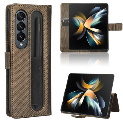 For Samsung Galaxy Z Fold4 5G Textured Leather Phone Case - Blue
