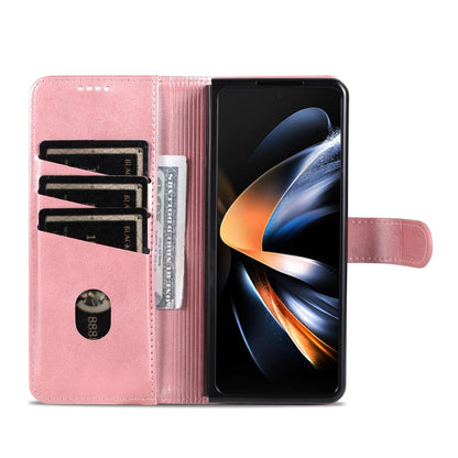 For Samsung Galaxy Z Fold4 5G Leather Phone Case - Smooth Calf Texture - Blue