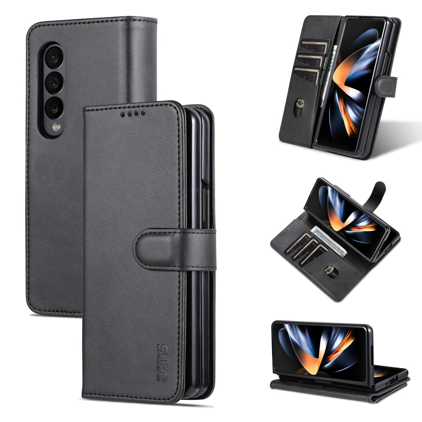 For Samsung Galaxy Z Fold4 5G Leather Phone Case - Smooth Calf Texture - Blue