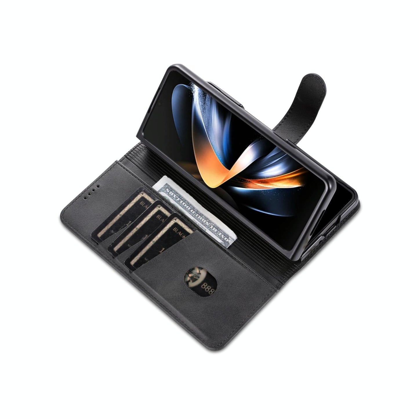 For Samsung Galaxy Z Fold4 5G Leather Phone Case - Smooth Calf Texture - Blue