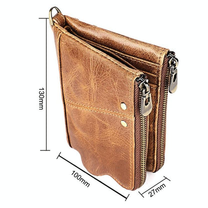 Leather Wallet with Rfid Protection and Strap - Card Slots - Coffee