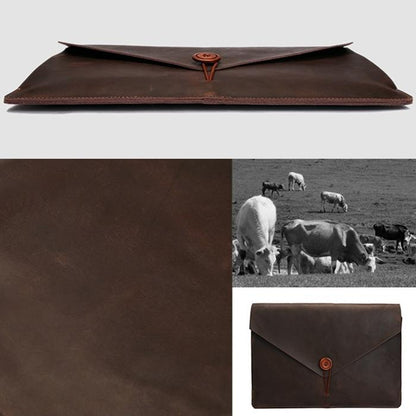15.4 Business Laptop Tablet Bag - Genuine Leather - Universal Fit - Coffee