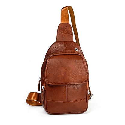 Men Litchi Texture Full Grain Cowhide Crossbody Bag - Coffee