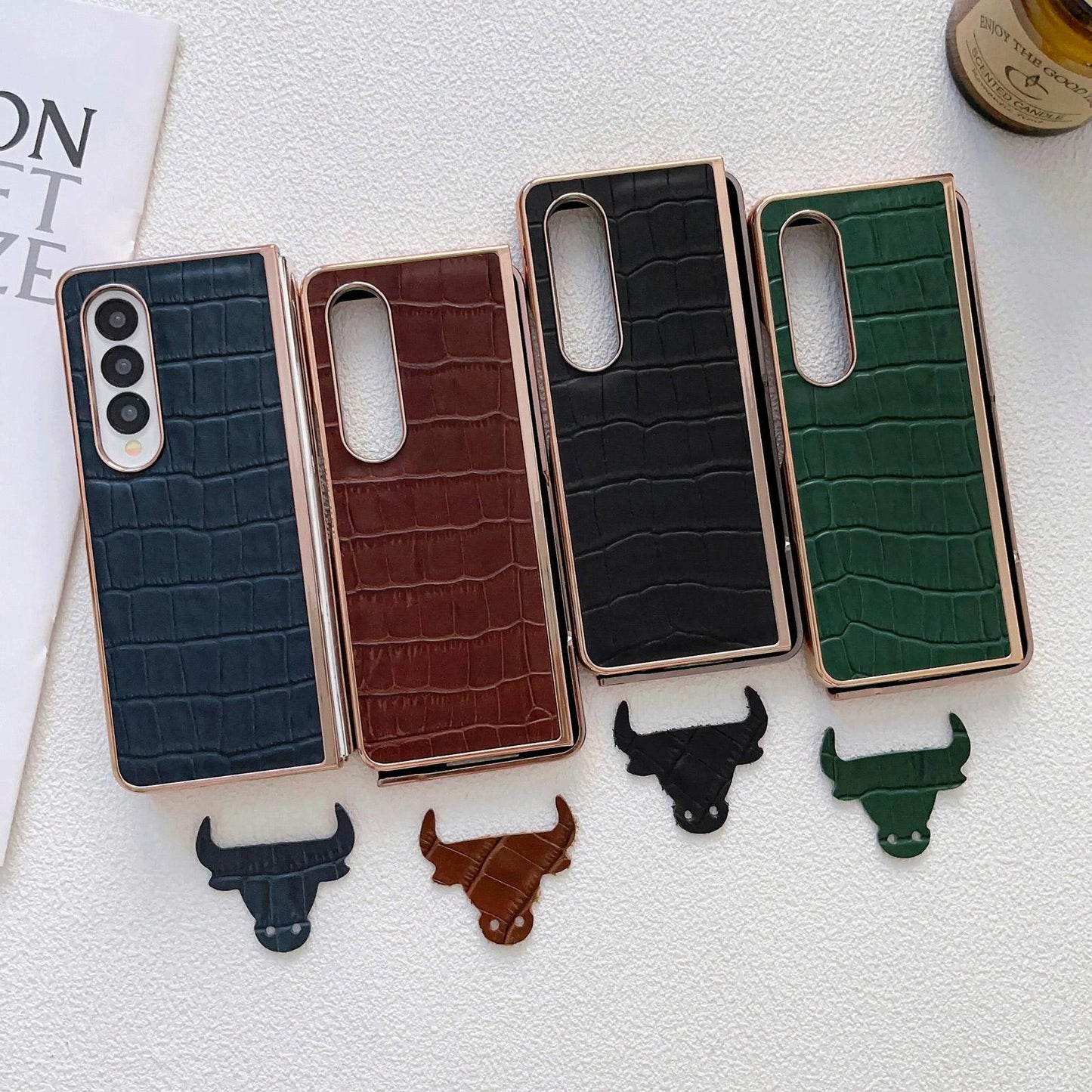For Samsung Galaxy Z Fold4 5G Crocodile Leather Phone Case - Electroplated - Brown