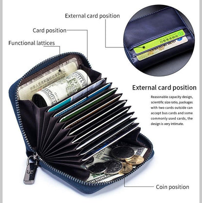 Men'S Leather Card Holder Casual Driver License Wallet - Light Blue
