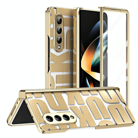Foldable Electroplated Phone Case for Samsung Galaxy z Fold 4 5g with Hinge - Tyrant Gold