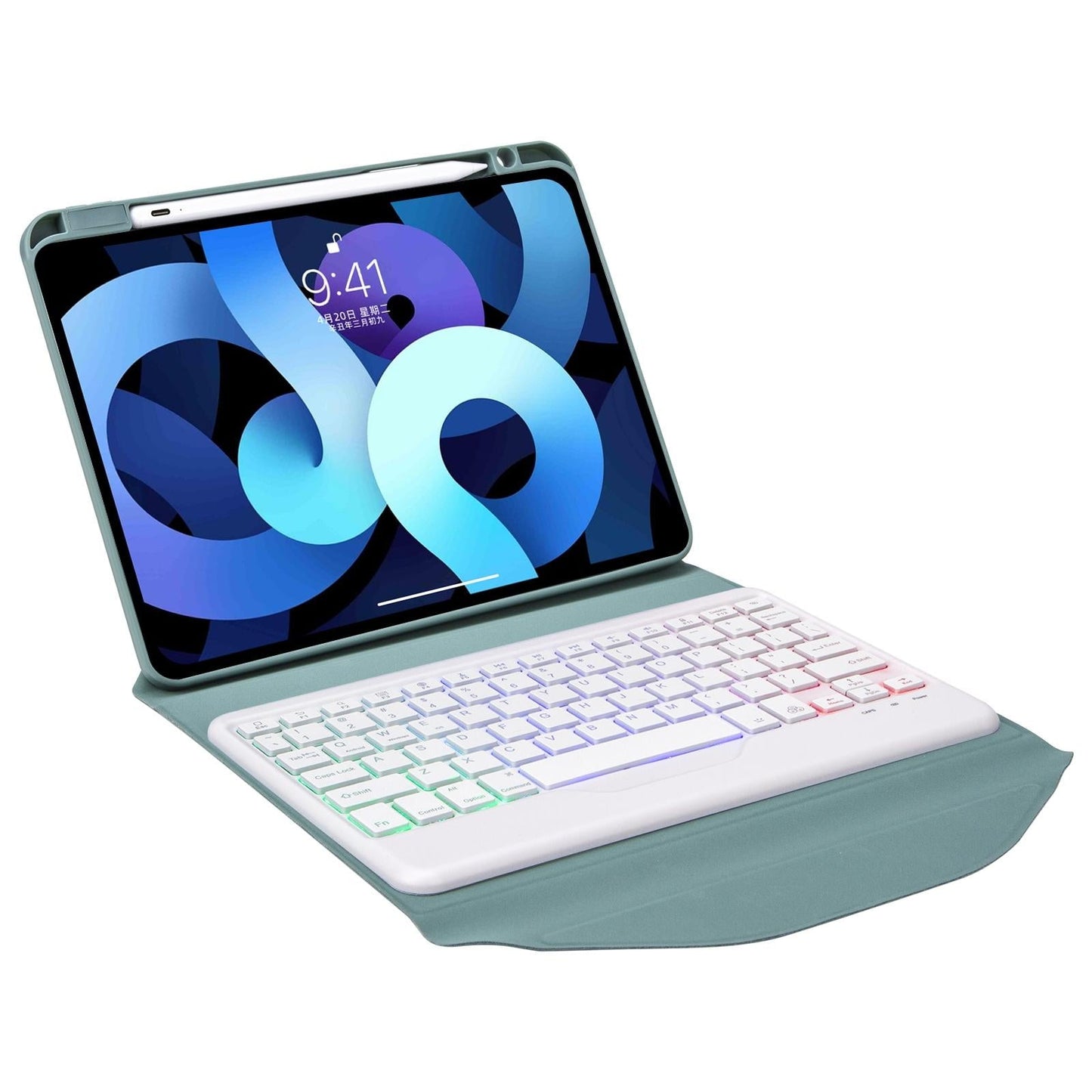 Bluetooth Keyboard Leather Case For Ipad Pro 11 - Backlit With Pen Slot - Sky Blue