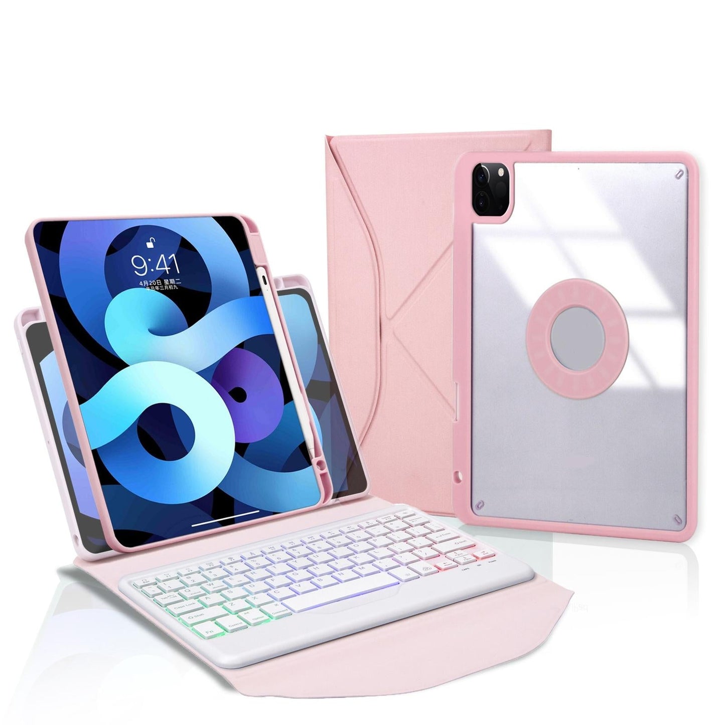 Bluetooth Keyboard Leather Case For Ipad Pro 11 - Backlit With Pen Slot - Sky Blue