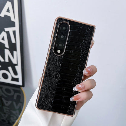 For Samsung Galaxy Z Fold4 5G Genuine Leather Nano Plating Phone Case - Green
