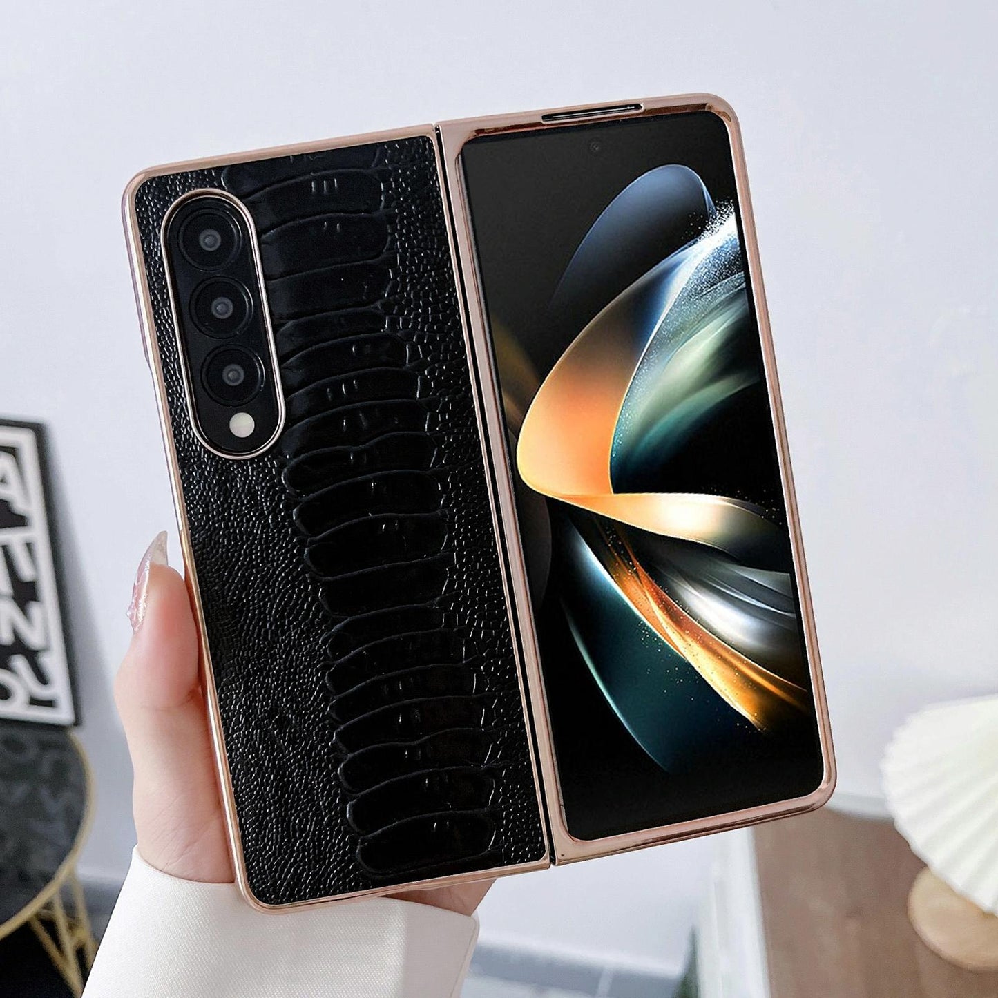 For Samsung Galaxy Z Fold4 5G Genuine Leather Nano Plating Phone Case - Green