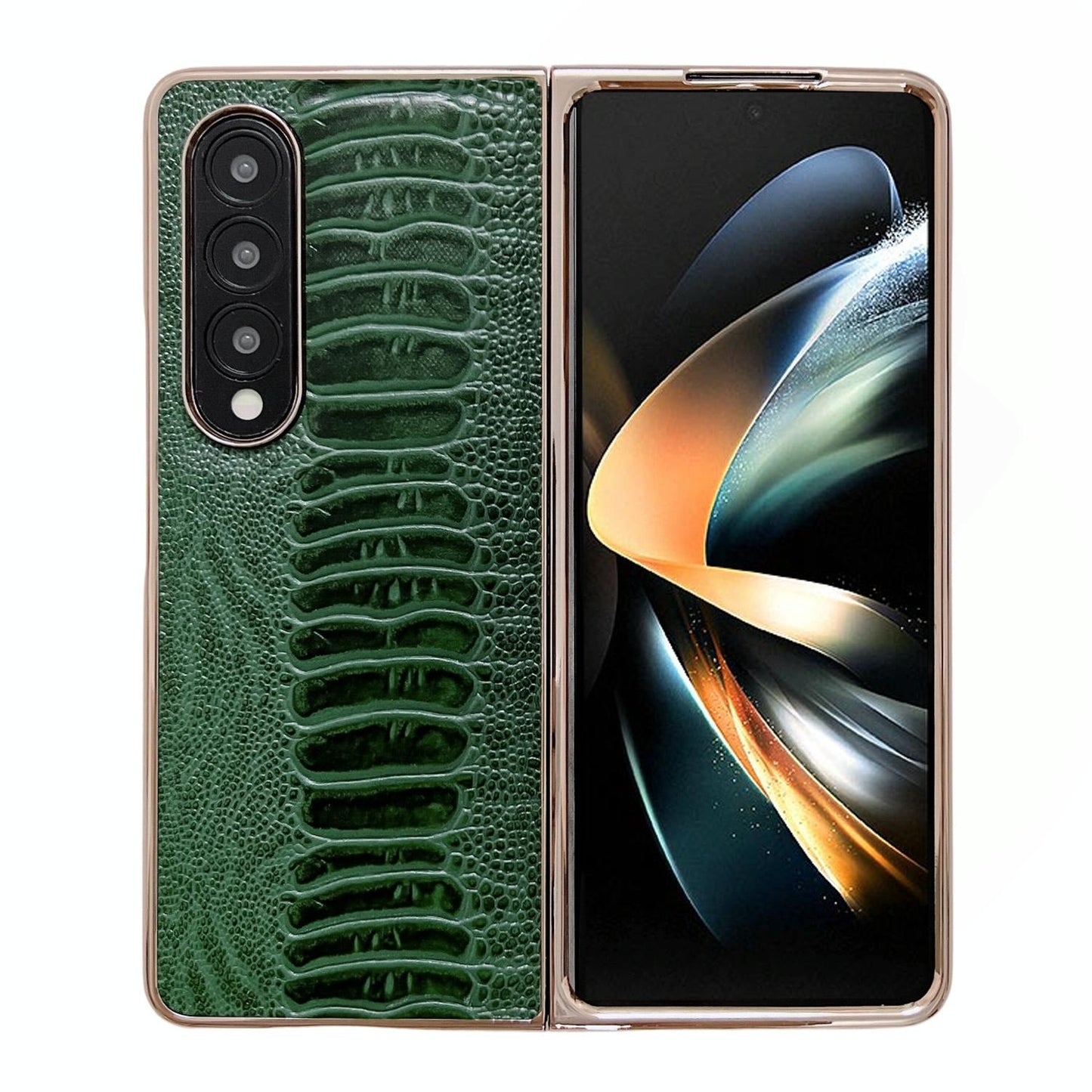 For Samsung Galaxy Z Fold4 5G Genuine Leather Nano Plating Phone Case - Green