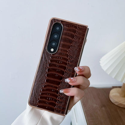 For Samsung Galaxy Z Fold4 5G Genuine Leather Nano Plating Phone Case - Green