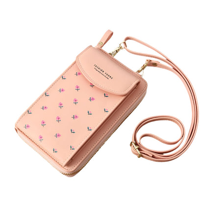 Floral Multi Card Crossbody Bag For Women - Light Pink