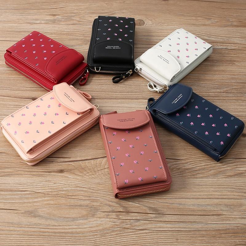 Floral Multi Card Crossbody Bag For Women - Light Pink