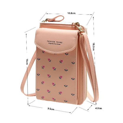Floral Multi Card Crossbody Bag For Women - Light Pink