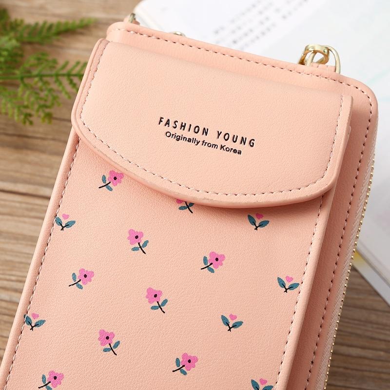 Floral Multi Card Crossbody Bag For Women - Light Pink