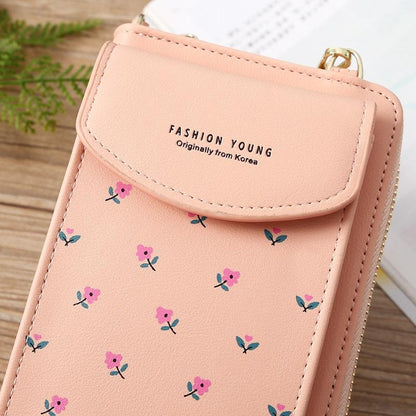 Floral Multi Card Crossbody Bag For Women - Light Pink