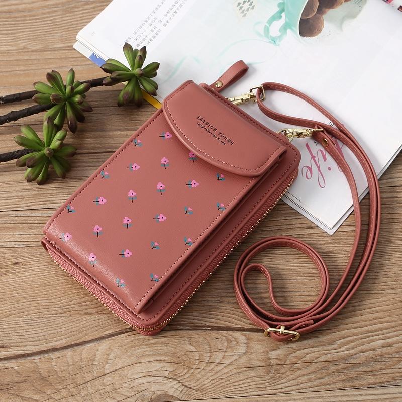 Floral Multi Card Crossbody Bag For Women - Light Pink