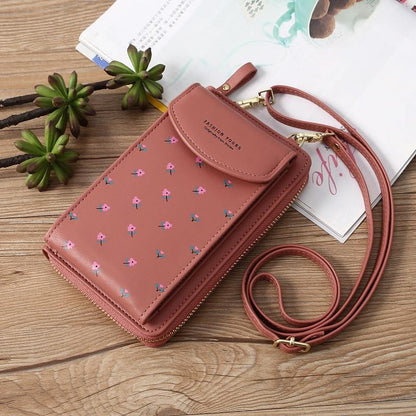 Floral Multi Card Crossbody Bag For Women - Light Pink